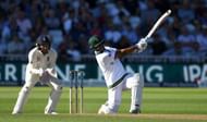NOTTINGHAM, ENGLAND - JULY 16:  Vernon Philander of South Africa hits out for six runs during day three of the 2nd Investec Test match between England and South Africa at Trent Bridge on July 16, 2017 in Nottingham, England.  (Photo by Gareth Copley/Getty Images)